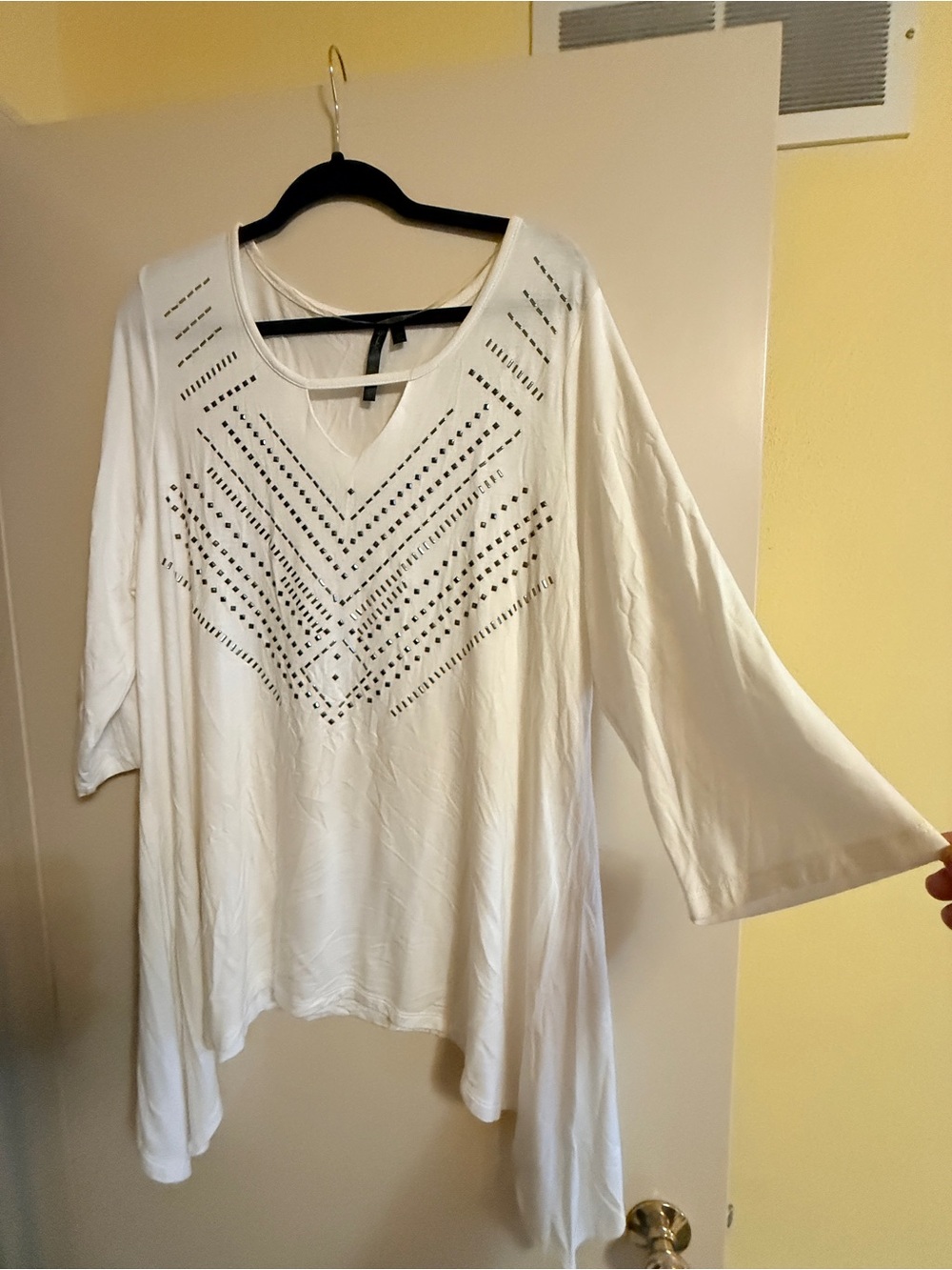 White Embellished V-Neck Women’s Top